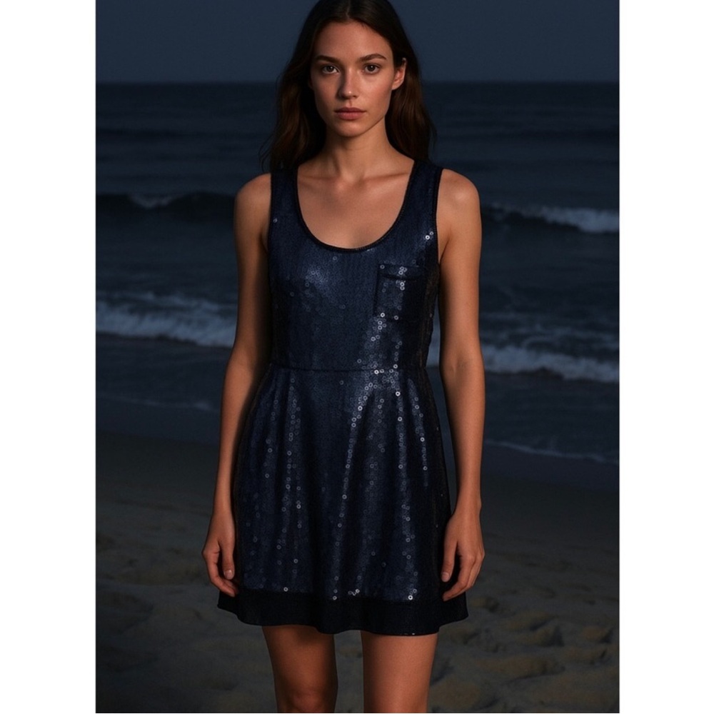 Elegant Navy Sequin Dress
